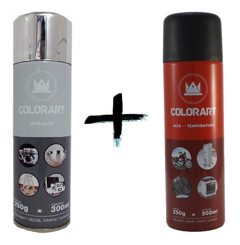Kit Tinta Spray Alta Temperatura Cromado Metalico Colorart