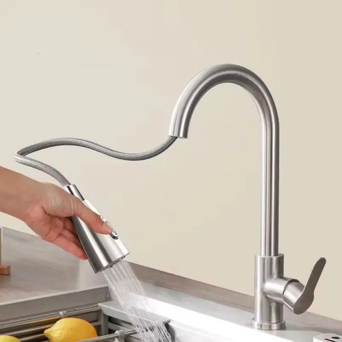 Llave Monomando Lavaplatos Extensible Acero Inoxidable