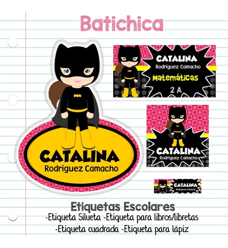 Kit Imprimible Etiquetas Escolares Batichica