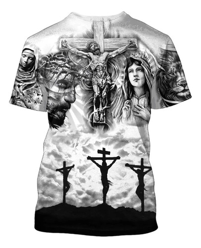 Gh Playera Masculina 3d Manga Corta Estampada Jesús