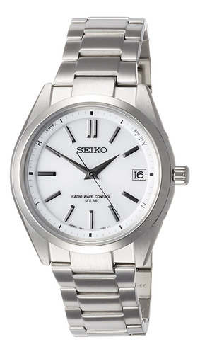 Reloj Hombre Seiko Sagz079 Cuarzo Solar Pulso Plateado En