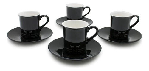 4 Tazas Y Platos 90ml Wayu Expresso 8 Cafe Color Negro Para Cafe