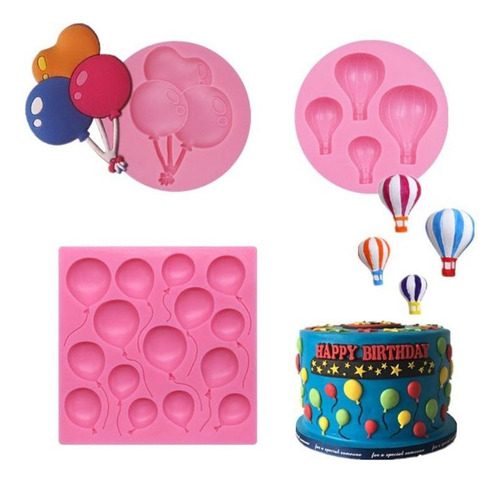 3 Moldes De Silicona Para Fondant De Globo Aerostático Para