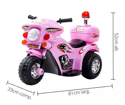 Moto eletrica triciclo infantil policial com iluminacao