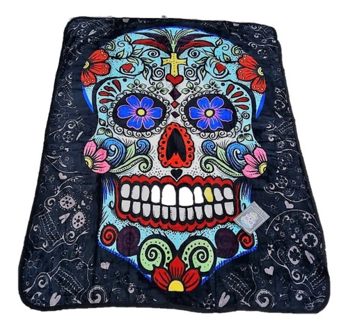 Imagen 1 de 6 de Frazada Catrina Calavera 1.27 X 1.52 M Suavecita Colorida