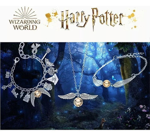 Juego De 4pzs De Joyas De Harry Potter Collar+pulsera Snitch