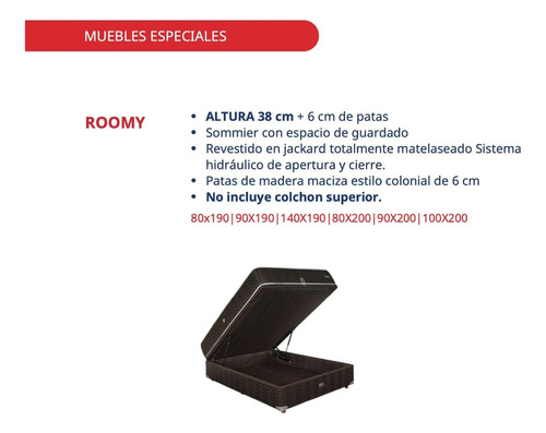 Sommier Springwall Roomy 140 X 190 Con Baulera 2 Plazas Marrón