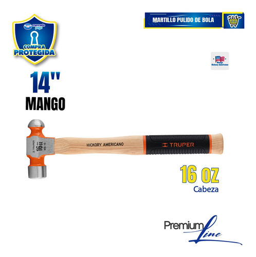 Martillo Pulido De Bola 16 Oz Mango Hick