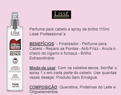 Imagem 6 de 9 de Spray Pro Intensiv Repair 250ml + Spray Brilho 115ml Lissé