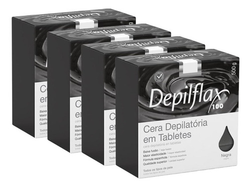 Kit 4 Ceras Negra Depilação Em Tablete Quente Depilflax 500g