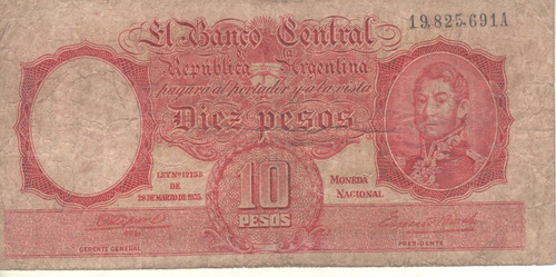 Bottero 1929 - Billete De 10 Pesos Mon. Nac. Año 1944 - B