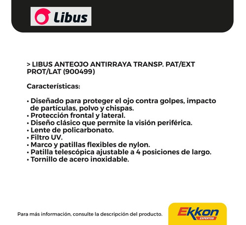 Imagen 3 de 8 de Anteojos Antirraya De Seguridad Transparente Libus