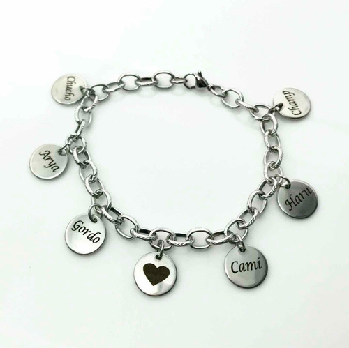 Pulsera Acero Inoxidable Con 8 Dijes Personalizables