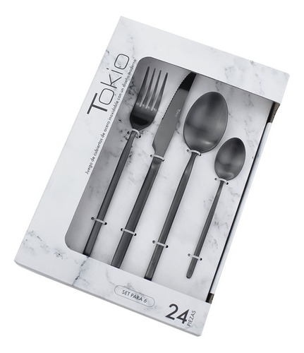 Set 24 Piezas Cubierto Acero Inoxidable Negro Tokio