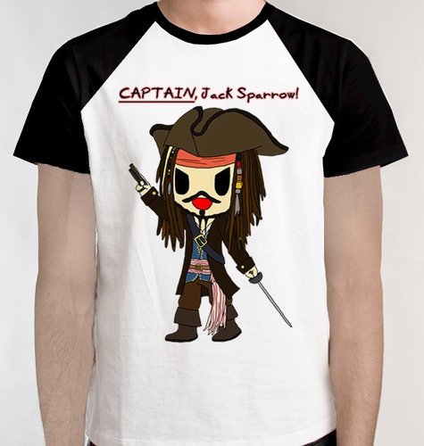 Blusa Chibi Jack Sparrow Camiseta Raglan Johnny Depp Camisa