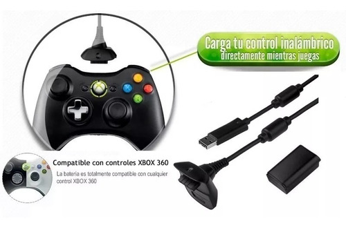 Imagen 2 de 3 de Kit Carga Y Juega Xbox 360 + Horas Cable /batería / Cargador