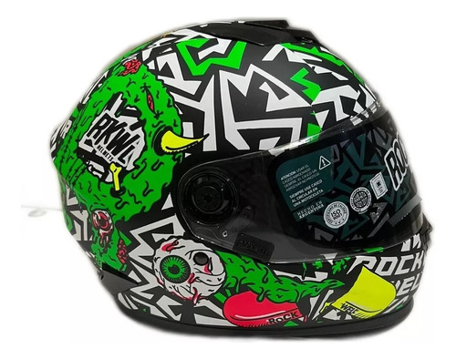 Casco Moto Rockwell Zombie Blanco/verde Edicion Limitada