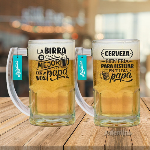 Imagen 2 de 5 de Vaso Chopp Cerveza Cervecero Vidrio Diseño Frase Artentino