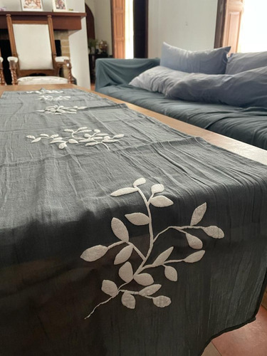 Caminos De Mesa Individual Doble Gasas Algodón Hojas 2,50 Cm Gris Oscuro Mitre
