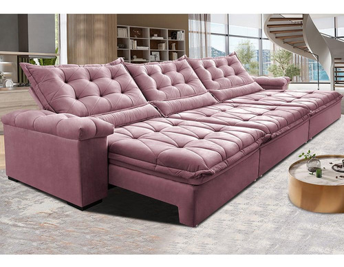 Sofá Retrátil 3,55m Cama Inbox Big Fresh. Com Softgel d40 Cor Rose