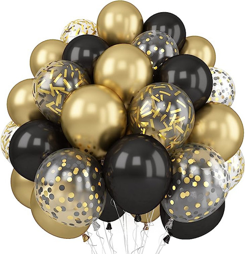 Globos Negro Y Dorado 60 Paquetes Globos Latex 12 Pulgadas N