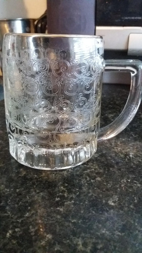 Antiguo Chop De Cerveza De Cristal Virola Dorada 