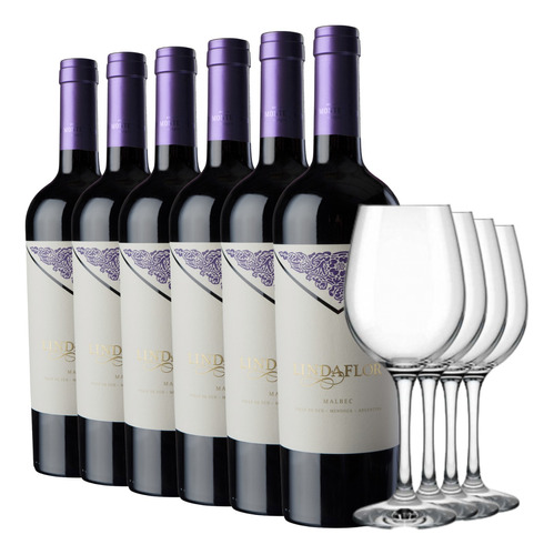 Vino Lindaflor Malbec Caja X 6 + Copas Cristal. --