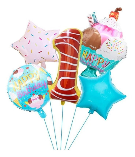 Globos Mis Pastelitos, Rosquilla, Helado, Repostería 5pz Set