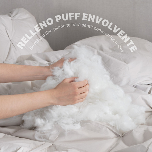 Edredón Puff Queen Size 100% Algodón + Fundas Esquimal Crudo Liso
