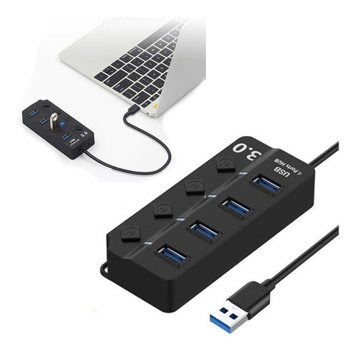 Hub 4 Puertos Independientes Usb 3.0 Luz Led 5gbps Cabl 30cm