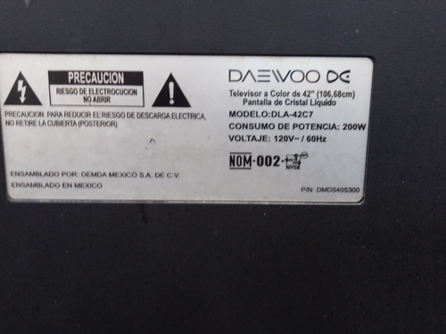 Tv Lcd 42 Daewoo Desarmo Por No. De Pieza De Modelo (Usado)