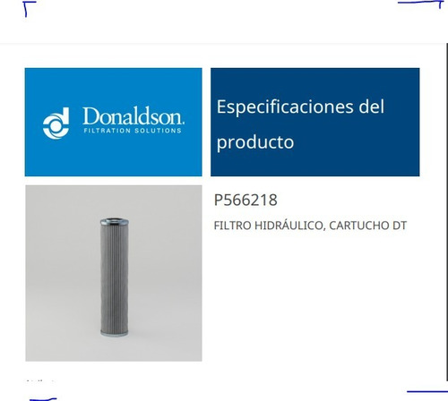P566218 Filtro Hidráulico, Cartucho Dt Donalson  