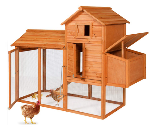 Gallinero De Madera Para Aves Con Rampas Y Corral