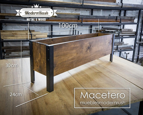 Imagen 9 de 9 de Macetero Madera Y Metal Laqueado E Impermeabilizado 70cm