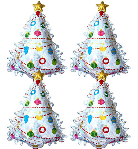 Pack Set Globos Arbol Plata Navidad  70cm X 4u