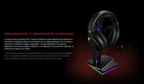 Imagen 5 de 10 de Asus Rog Throne Qi Soporte Auricular 7.1 + Carga Inalambrica