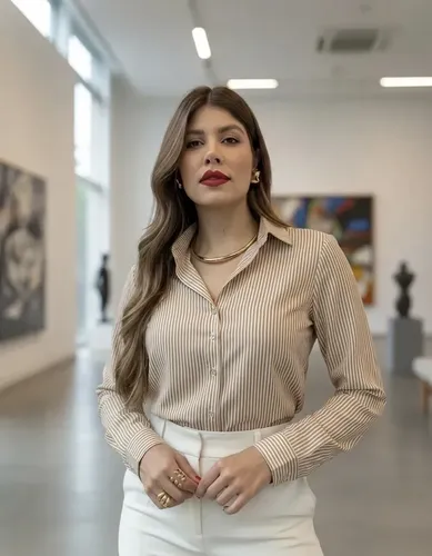 Camisa Social Feminina Listrada Manga Longa Com Botões