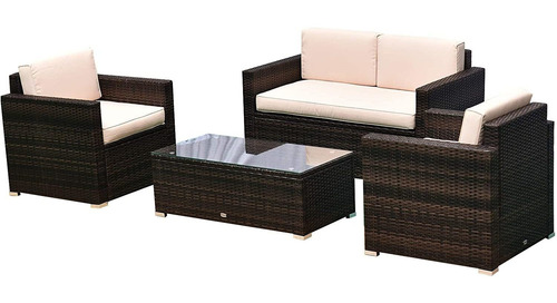 Imagen 1 de 10 de Outsunny - Juego De Muebles De Patio Acolchados, 4 Piezas, C