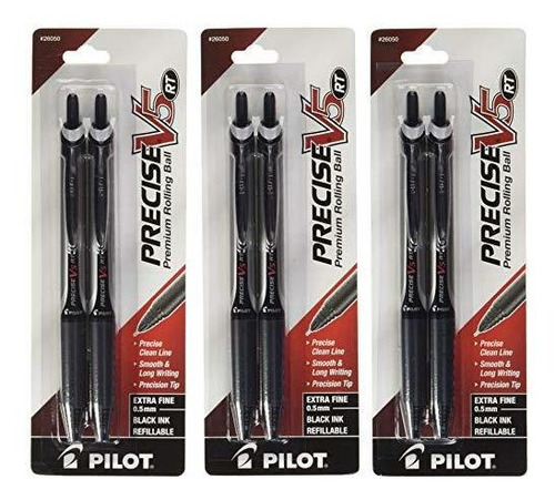 Bolígrafo Pilot Precise V5 Rt 0.5mm, Tinta Negra, 6 Unidades