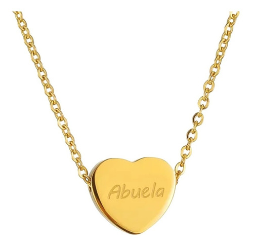 Collar Corazón Abuela Mamá Baño Oro 18kt Día De La Madre