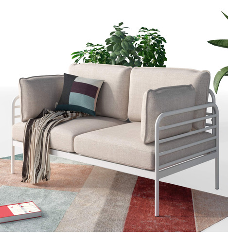 Zinus Ellen - Sofa Biplaza De Metal Blanco, Marco De Acero C