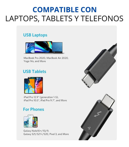 Cable Usb-c 4.0 Para Thunderbolt 4 40gbps 100w 8k 60hz 4k 1m