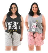Comprar Kit 2 Pijamas Plus Size Feminino Baby Doll Camiseta Verão
