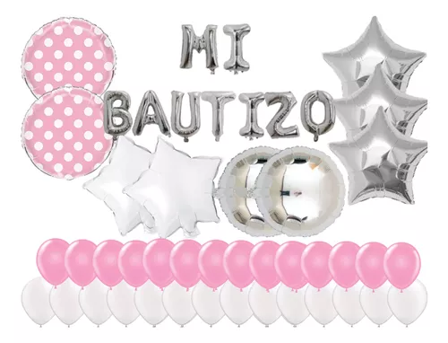 Paquete Globos para Bautizo, Niño Niña Bebe, Globo Metálicos Latex, Kit  Set Globos Fiesta de Bebé Bautizo Adornos Decoración, Azul Blanco Plata  Rosa