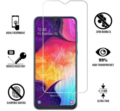 Vidrio Templado Pantalla A50, Dureza 9h, Libre 2 Piezas
