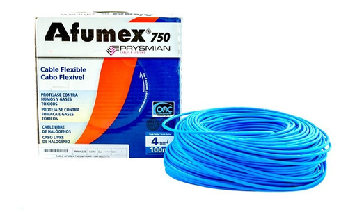 Cable Unipolar Libre Halogeno Afumex 4mm Celeste X Rollo