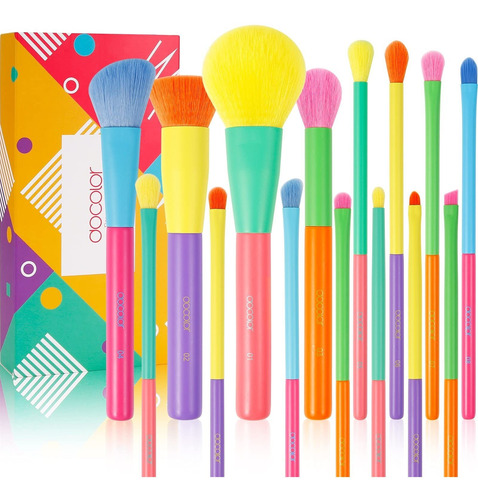 Docolor Juego De 15 Brochas De Maquillaje De Colores Para Re