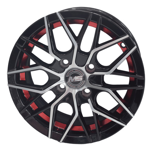 Jgo De 4 Rines Black Machine Red Line Negro Pulido Negro Pulido