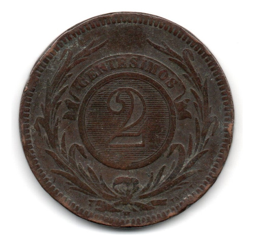 Uruguay Moneda 2 Centesimos Año 1869 H Km#12 Cobre