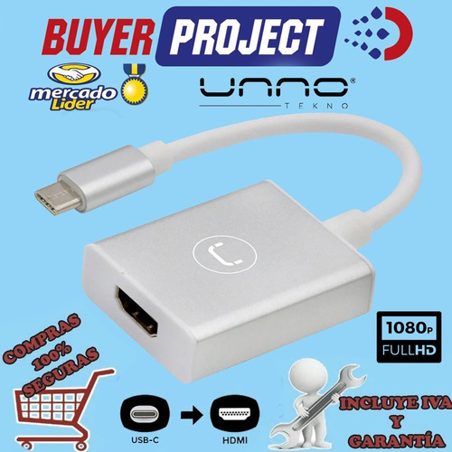 Imagen 2 de 5 de Adaptador De Video Externo Usb-c A Hdmi Unno 1080p 4k Metal